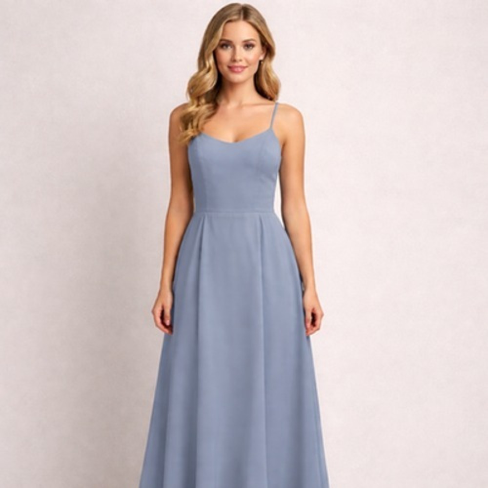Azazie Dusty Blue A-Line Bridesmaid Dress Womens 10 A10 Classic Long Formal Gown - Picture 1 of 13